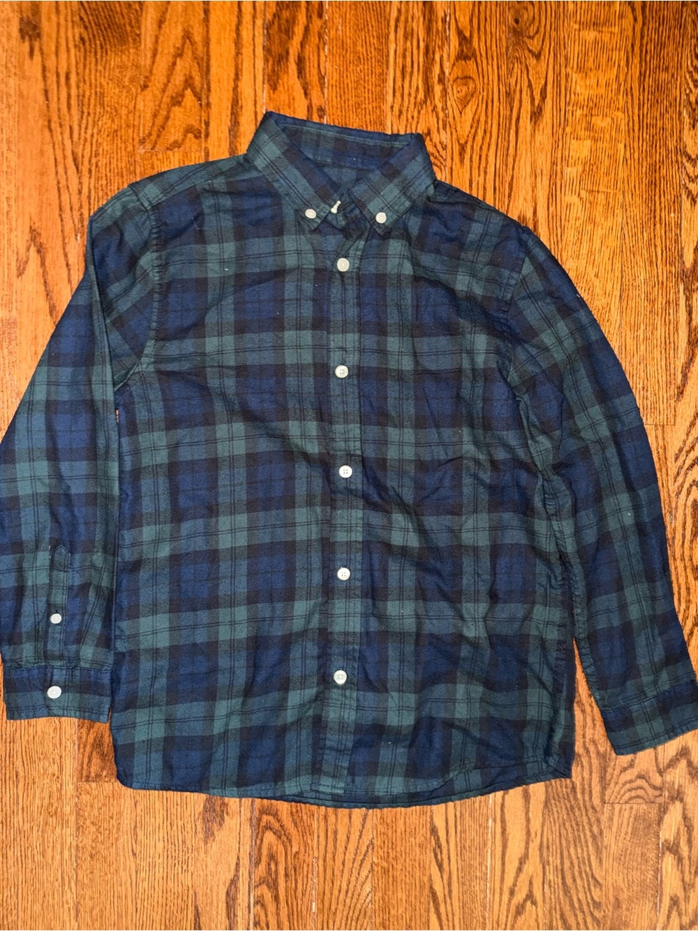 Kids Long-Sleeve Button-Down Plaid Shirt in Green and Navy